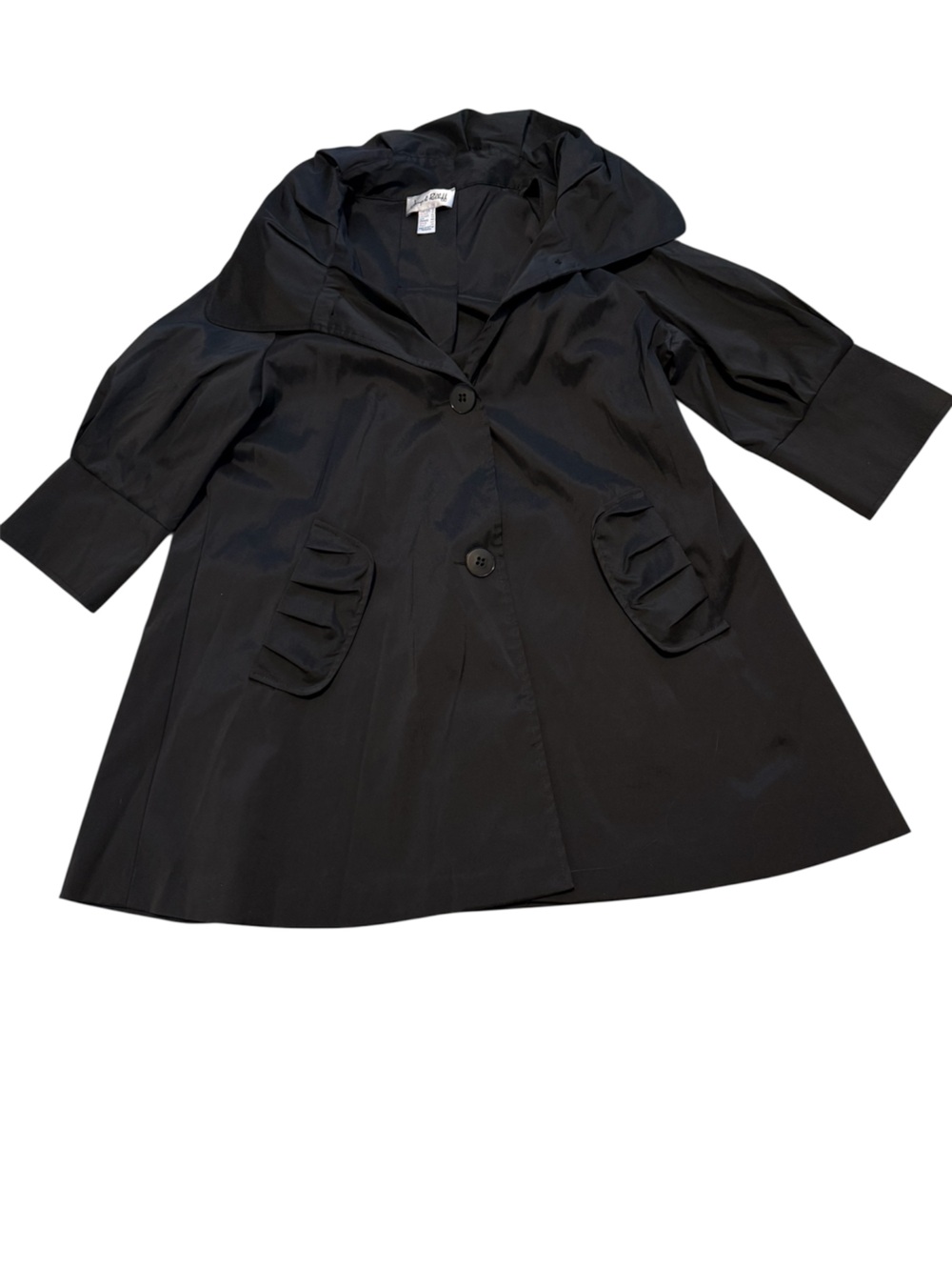 Joseph Ribkoff Vintge shell jacket 12 black ruffle pockets pea coat classic